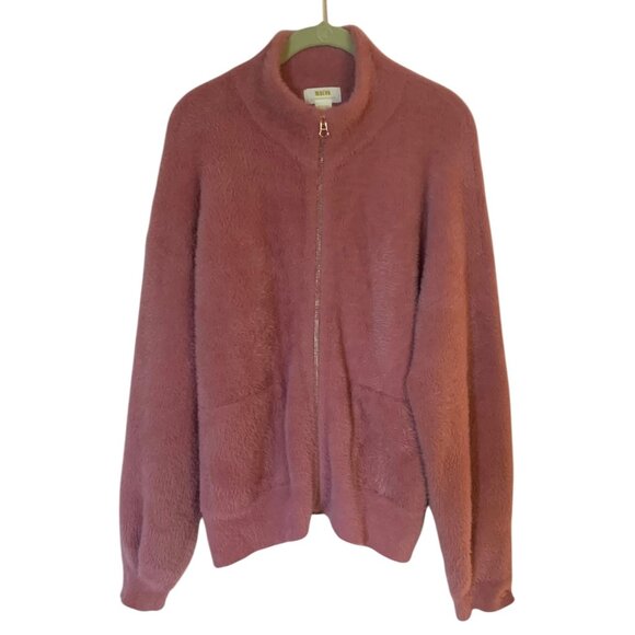 MAEVE ANTHROPOLOGIE Mauve Pink Kalista Eyelash Full-Zip Sweater Jacket Medium - Picture 2 of 8